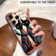 1PC Phone Case ,  Colorful Cats On Tile Background , Stylish Phone Case, Phone Decoration, All-around Lens Protection, Creative Small Gift, Funny Gift for Boys and Girls - ブラック - チェックする 2