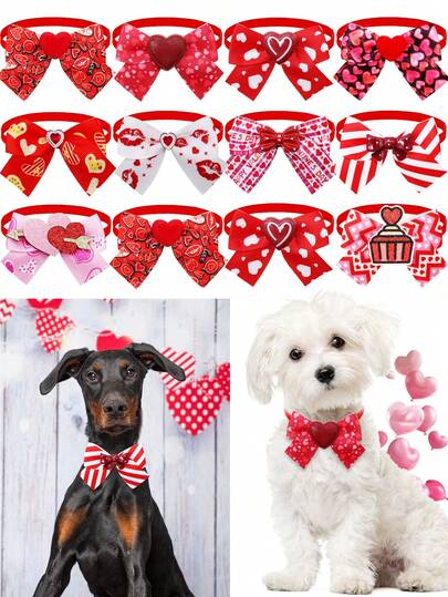 1/2/10Pcs Valentine's Day Love Pet Tie Collar, Cute Love/Lipprint/Bow Tie/One Arrow Double Heart/Brick Love/Cake Element, Creating A Festive Atmosphere For Beloved Pets, Decoration, Puppy Keep Dress Up, Date/Party/Daily Dress Up Instantly Cute Focus, Cat And Dog Versatile Dress Up
