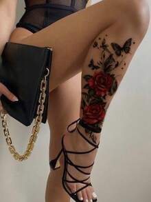 3 Colorful Flower Butterfly Temporary Tattoos For Women Long-Lasting Realistic Waterproof Fake Tattoos Arm Legs Chest Body Art Sketch Tattoo Stickers - Multicolor - View 2