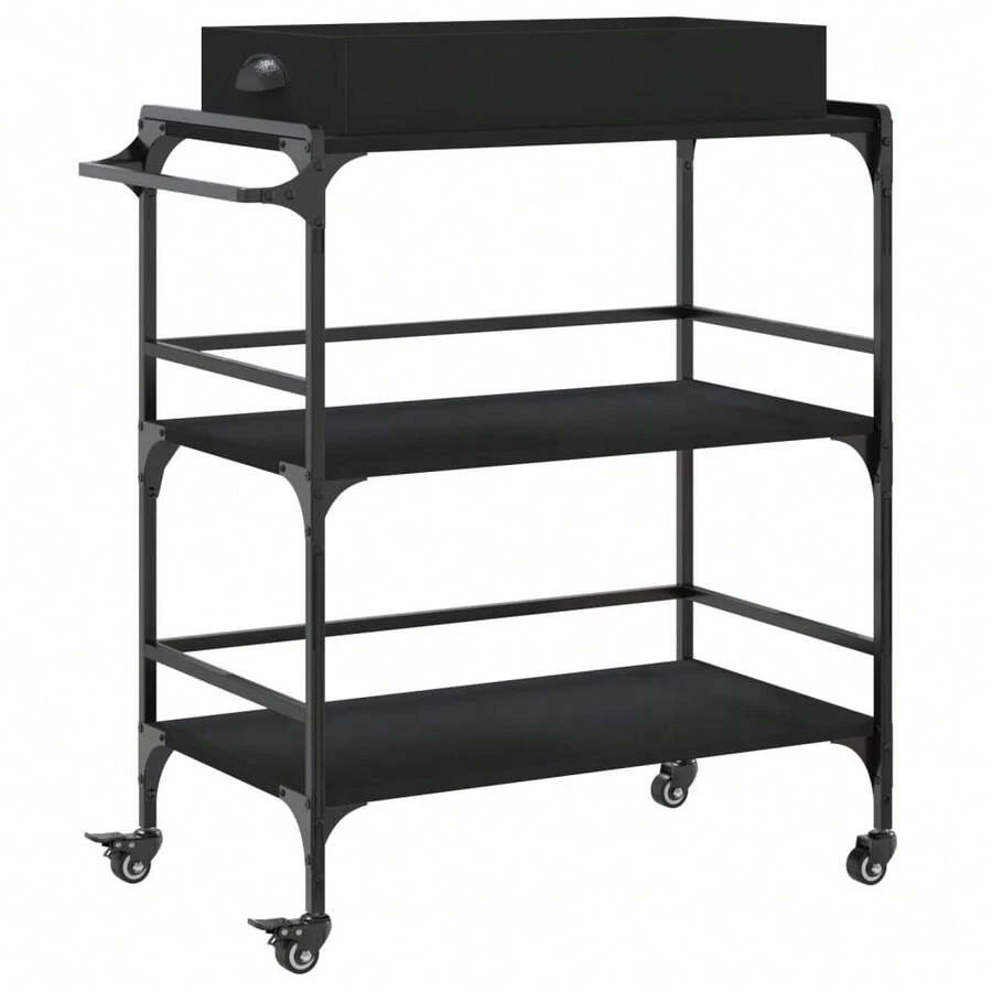 vidaXL Chariot de cuisine noir 81,5 x 41 x 92,5 cm, fabrication en bois - Noir - Voir 1