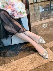 1 Pair Women's Pointed Toe Thick Heel High Heels, French Elegant Style, Suitable For Spring/Autumn, Wedding, Party, Office Commute - Apricot - View 14