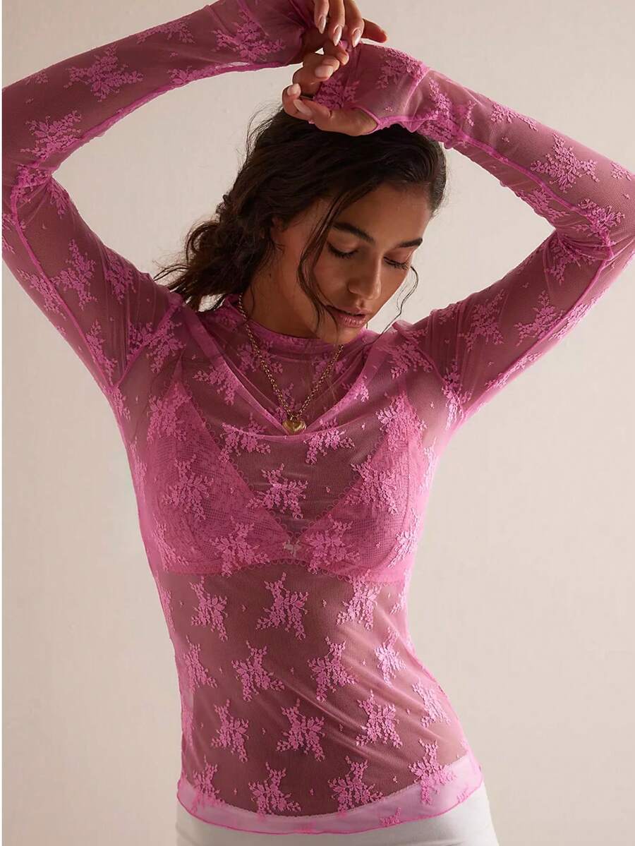Wild Summer Black Mesh Sheer Lace Country Western Music Festival Women's Tops Western Women's Concert Women's Hippie Western Women's Rave - Rose - 查看 1