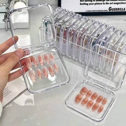 10/5/1pc Transparent Nail Art Storage Box, Press-Type False Nail Organizer Box, Acrylic Nail, Jewelry And Cosmetic Display Box, Compact Plastic Desktop Storage Box For Nail Salon And Home, DIY Bead And Nail Tool Storage Box, Ideal For Christmas Gift, Portable Nail Art Packaging Box, Suitable For Nail & Jewelry Enthusiasts, Reusable In Multiple Scenarios