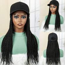 Long Box Braid Hair Wig With Baseball Cap - Synthetic Hair Attached - Perfect For Women's Baseball Cap Look