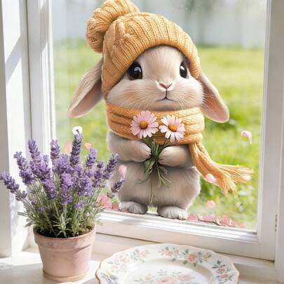 1/3pcs Cute Rabbit Window Clings, Romantic Valentine's Day & Easter Themed Stickers, Made Of Static Cling Vinyl Material, Double-Sided Design, Great For Living Room, Kitchen, Bathroom Spring Party Decor
