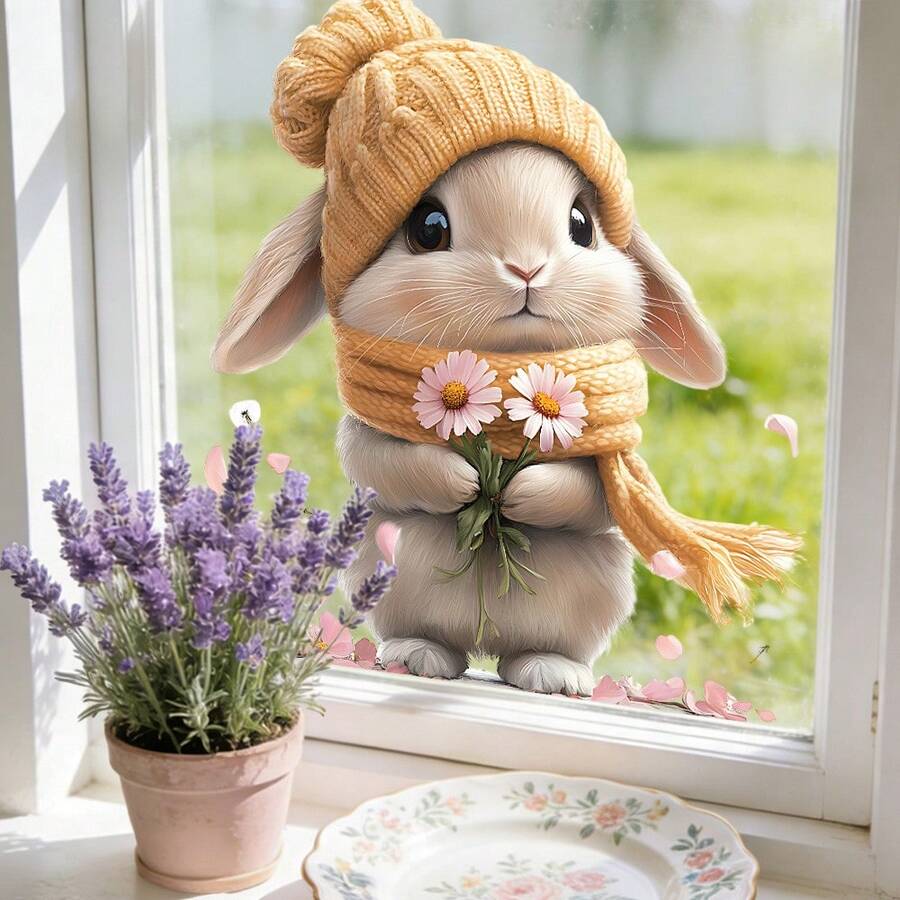 1/3pcs Cute Rabbit Window Clings, Romantic Valentine's Day & Easter Themed Stickers, Made Of Static Cling Vinyl Material, Double-Sided Design, Great For Living Room, Kitchen, Bathroom Spring Party Decor