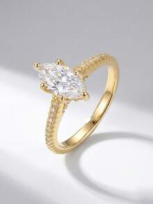 1-2-3克拉闪亮椭圆形订婚戒指/结婚戒指，925纯银，女士承诺戒指/永恒戒指，精致珠宝礼品 - 金色 - 查看 10