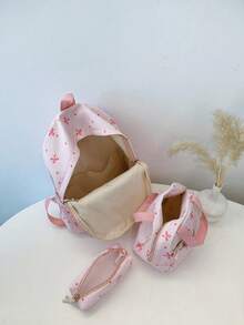 新款蝴蝶印花笔记本电脑背包，适合小学、初中和高中学生使用。 - 粉色 - 查看 3