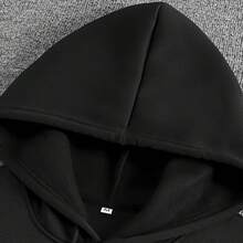 Women's Shark Tooth & Chinese Character Print Plush Hoodie - Kanji-Inspired Lettering, Loose Fit Winter Sweatshirt With Kangaroo Pocket, & Chinese Script Design, Cozy Fall Winter Jacket (Machine - Black - View 2