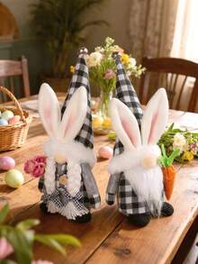 经典复活节小矮人装饰，长腿兔耳复活节小矮人，配胡萝卜和鲜花，送给妻子和母亲的礼物，瑞典兔子桌面装饰多层托盘，复活节兔子装饰，复活节桌面装饰，办公桌配件，春季壁炉架装饰 - 彩色 - 查看 6