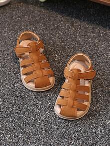 1 Pair Children Closed Toe Sandals, PU Material Anti-Slip Thick Sole With Hook And Loop Fastener