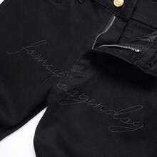 Nueva llegada de jeans para hombres, estilo urbano, negros, bordados, elásticos, ajustados, rectos, pantalones de mezclilla para adolescentes con bordado de letras, moda cómoda y elegante, ropa casual. - Negro - Ver 4