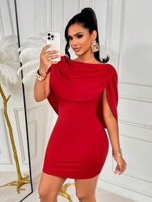 AIJ Amarilo Women's Spring/Summer New Style Versatile, Slim-Fitting & Elegant Scoop Neck Bodycon Dress - High-Stretch Red Knitted Style, Ideal For Daily Wear, Parties, Gatherings, Banquets, Valentine's Day & Other Occasions