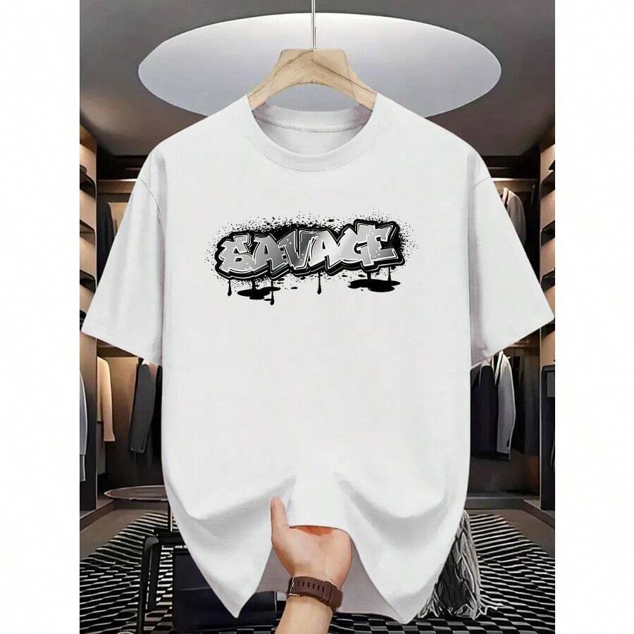 Summer Men's Fashion Pattern Short Sleeve T-Shirt - trắng - Xem 1
