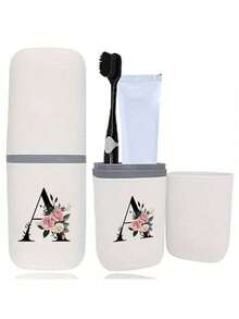 1个便携式白色牙刷盒，印有黑色花卉字母A-Z，保持牙刷清洁，方便携带！牙刷架，便携式牙刷杯盖，适合旅行、露营、出差，也是情人节、圣诞节和感恩节的理想礼物。 - 彩色 - 查看 4