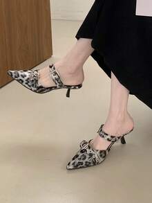 女士尖头穆勒拖鞋，银色高跟无后跟凉拖 - 彩色 - 查看 4