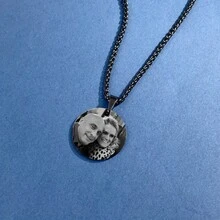 Personalized Photo Necklace, Custom Photo Pendant Necklace, Stainless Steel Punk Style Jewelry, Stainless Steel Silver/Gold Thick Chain Necklace, Couples Jewelry, Family Photo, Anniversary, Birthday, Wedding Gift, Unisex Necklace - Multicolor - View 9