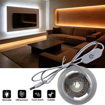5V USB LED Strip Light Touch Switch Warm Light/White Light For Living Room Bedroom Cabinet Stair Mirror