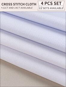 1片或4片装白色手工DIY十字绣布，厚实面料，针脚均匀，边缘整齐，成品光滑，可选11CT和14CT，6种尺寸可选，适合儿童和成人针线活。