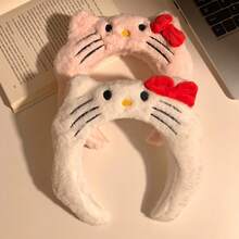 Sanrio 1个三丽鸥Hello Kitty毛绒发箍，带红色蝴蝶结 - 可爱宽发箍发饰，适合女孩，非常适合化妆、摄影和日常佩戴，柔软仿毛皮材质，Hello Kitty发饰，拍照道具，俏皮设计，佩戴舒适