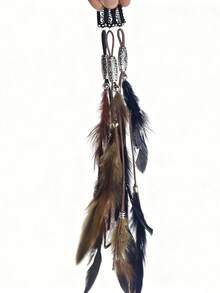 Clip con banda de plumas artificiales estilo bohemio, con borlas de plumas, adecuado para uso diario de mujeres, accesorios para la cabeza, accesorios para el cabello de mujeres, pasador de cabello, barrettes - Multicolor - Ver 4