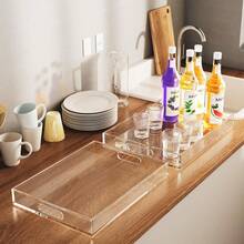 透明亚克力带把手收纳托盘，适用于派对活动、家居使用、咖啡桌、梳妆台、厨房台面等多种场合。 - 無色 - 查看 6