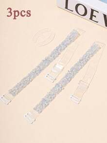 3pcs Set Transparent Shoulder Straps With Pearl & Rhinestone Decor, Adjustable Hooks, Sexy Seamless Bra Straps, Versatile Design - Multicolor - View 10