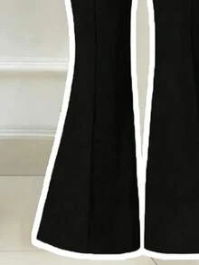 少女数字印花短袖T恤和喇叭裤休闲套装 - 黑色 - 查看 5