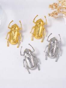 1对复古金属昆虫甲虫耳钉，女士款，适合日常佩戴