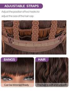 Heat Resistant 14 Inch Synthetic Soft Curly Wavy Wig With Bangs For Girls Women Black And White Shoulder Length High Quality Short Wavy Curly Bob Wig Full Bang Wig Cosplay Party Use Holiday Spring Valentine's Day Available Day Green Wig St. Patrick's - 深棕色挑染淺棕色(P4/6/28) - 查看 5
