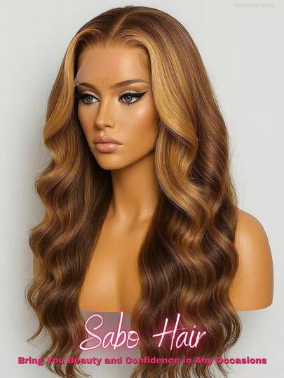 200% Density 28 Inch 4/27 Honey Blonde Color 13x4 13x6 HD Transparent Lace Front Wigs Pre Plucked Hairline Wigs 28 Inch Glueless Body Wave Human Frontal Hair Women's Fashion Blended Wig Suitable For Daily Wear Or Gatherings