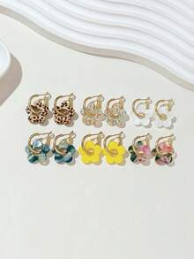 6对时尚夏季亚克力吊坠耳环，适合女士佩戴，采用低过敏性316不锈钢耳钩，超可爱旋转设计 - 多色HG - 查看 5