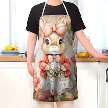 1pc Rabbit Pattern Printed Apron, Home Decor, Suitable For Easter, Easter Gift, Easter Decoration, 100% Polyester, Sleeveless, Neck Strap Design, Ideal For Cooking, Baking And Entertaining, Great For Home, Restaurant, Party, Outdoor BBQ, Baking Apron | Vibrant Apron | Polyester Apron | Printed Apron - Multicolor - View 5