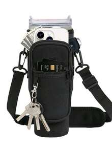 40盎司/1.2升保温水壶套，带手机袋、可调节肩带，兼容史丹利水壶，适合徒步、露营、运动 - 保温斜挎包 - 彩色 - 查看 14