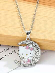 1 Set, Necklace + Bracelet Set, Cute Cartoon Theme Jewelry Set, Suitable For Hello Kitty, Zinc Alloy Bracelet Inlaid With Shiny Crystals, Fashion Accessories, Includes Necklace And Bracelet, Suitable For Daily Wear And Gifts, Perfect For Valentine's Day - Multicolor - View 7