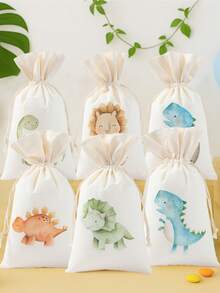 6pcs Reusable Jungle Animal Dinosaur Gift Bags With Drawstring, Jungle Animal Themed Birthday Party Home Holiday Decorations, Gift Wrapping Bags, Candy Bags, Back To School Supplies Bags, Jungle Party Supplies, Family Gathering Gift Packaging, Theme Party Favors, Birthday Gifts - Dinosaur - View 8