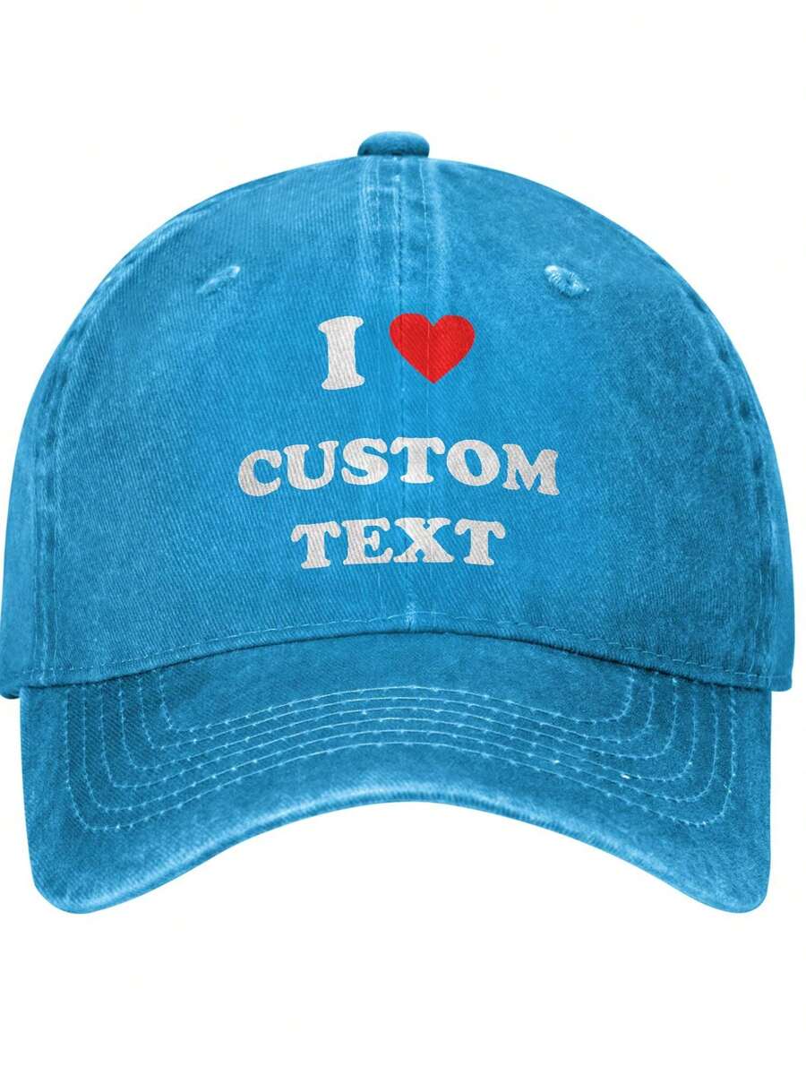 I Love (Heart) Custom Text Things Colorful Printed Baseball Cap Adjustable Cotton Baseball Hat For Men Women  Birthday Gift For Cycling Lover Camper Friend - Màu xanh lam - Xem 1