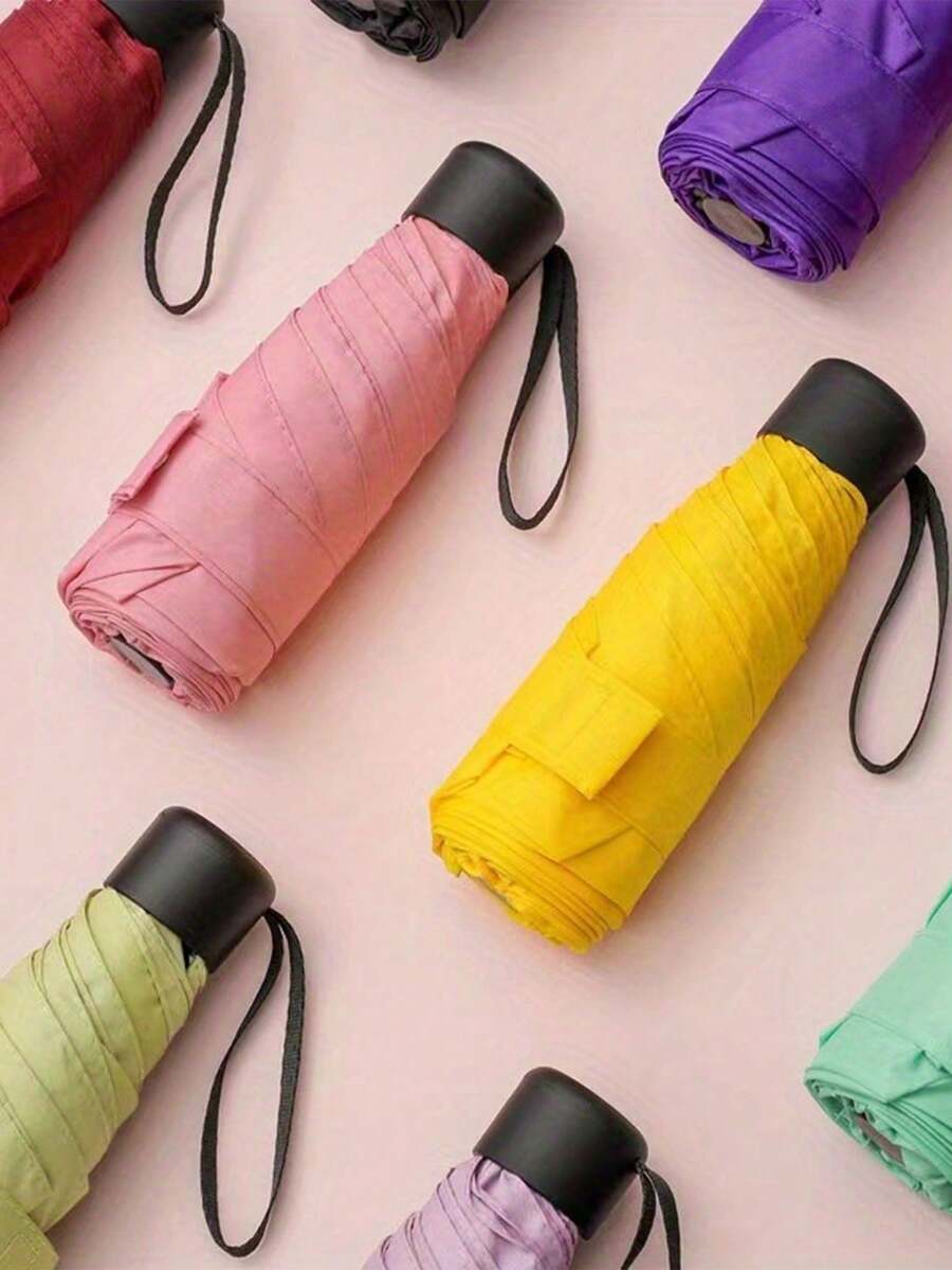 1pc Mini Pocket Umbrella, UV Protection, Foldable & Portable, Suitable For School, Office, Home, Travel - Multicolor - View 1