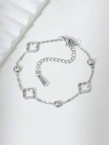 TONSI 1件18K镀金时尚优雅镂空四叶草手链，镶嵌人造锆石，钛钢材质，镀18K金，低过敏性钛钢材质，适合女性日常聚会、派对和节日场合佩戴。 - 彩色 - 查看 11