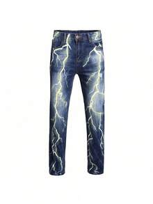 Vaqueros de moda con impresión digital 3D rasgados, pantalones de mezclilla desgastados con diseño gráfico único para mujeres, ropa casual de calle, cintura alta, ajuste delgado, mezclilla elástica cómoda - Azul Marino - Ver 7