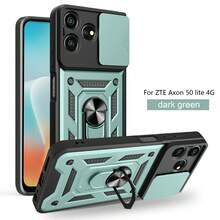适用于中兴Axon 50 Lite 4G的手机壳，带360°支架，内置滑动式摄像头镜头盖，重型双层防震保护壳 - 綠色 - 查看 3