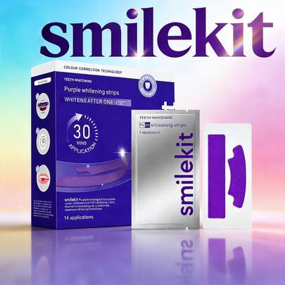 7对/14片紫色牙齿美白贴，深层清洁，口腔护理，牙齿美白贴，清新口气，适合旅行和居家使用，紫色牙齿美白贴，PAP，紫色干粘性牙齿美白贴