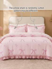 2件/3件粉色底蝴蝶结印花荷叶边拼接被套套装，包含1个被套和2个枕套（不含被芯），适合房间装饰和日常使用，采用柔软的聚酯纤维制成，适用于卧室、主卧、客房，四季皆宜，饰有绒球和几何图案，营造温馨的卧室氛围，价格实惠，彰显奢华，引领家居装饰潮流。 - 彩色 - 查看 6
