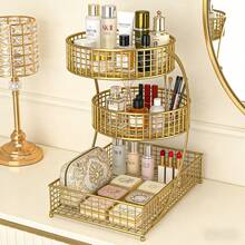 1PCS 3-Tier Cosmetic Storage Rack - No Assembly Required, Bathroom Countertop Storage Rack - Bathroom Storage Rack - Cosmetic Storage Box - Suitable For Bathrooms, Dressing Tables, Countertops, For Storing Cosmetics, Lipsticks, Etc. - Home Gift - 金色 - 查看 6