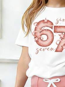 Tween Girls' Numeric Print Short Sleeve Top And Flare Pants Casual Outfit - White - View 3