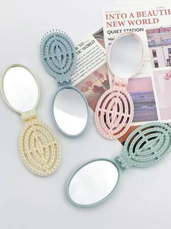 1 st hopfällbar kam med stor kapacitet – krämfärgad, bärbar med inbyggd spegel, hållbar hårkam i plast, elegant vintagestil, släta tänder, utredningskam för kvinnor, resor, bröllop, fest, daglig användning, vår sommar höst vinter hopfällbar minikam med luftkudde