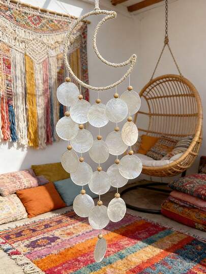 Atrapasueños con colgante de conchas de luna, decoración de habitación, espejo de conchas, colgante de campanas de viento para alféizar de ventana, balcón, dormitorio, adorno hecho a mano, regalo de cumpleaños, decoración colgante, regalo creativo