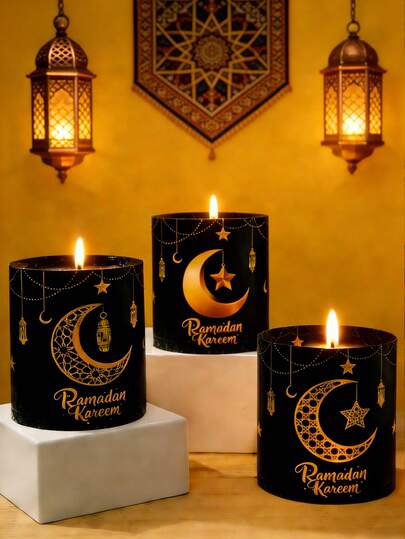 6 st/12 st Ramadan svarta och guldfärgade lyktskärmar, PVC-måne- och stjärnmönster, Eid-lykta borddekor, lyktskärmar (ljus och lampor ingår ej), islamisk Ramadan-festborddekoration, Ramadan festtillbehör, Ramadan Mubarak-dekorationer, Ramadan-heminredning, Eid Mubarak-dekorationer, Eid Al-Adha-presenter