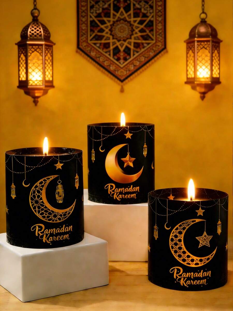 6pcs/12pcs Ramadan Black & Gold Lantern Shades, PVC Moon & Star Pattern, Eid Lantern Table Decor, Lantern Shades (Candles & Lights Not Included), Islamic Ramadan Party Table Decor, Ramadan Party Supplies, Ramadan Mubarak Decorations, Ramadan Home Decor, Eid Mubarak Decorations, Eid Al-Adha Gifts - Black Gold - View 1