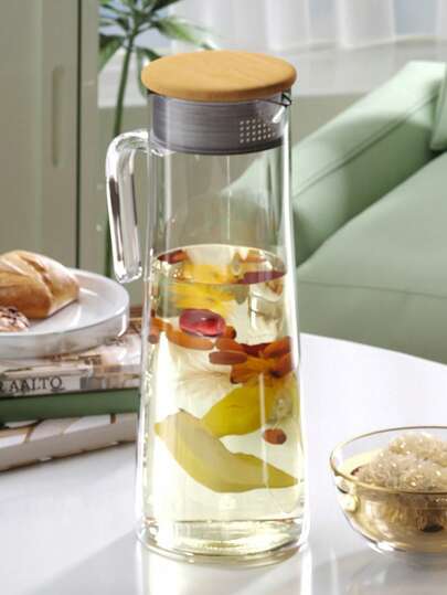 1pc Pitcher With Lid & Handle - Thermoresistant Hot/Cold Water Jug, Carafe For Iced Tea, Coffee, Juice, Lemonade - Wide Mouth, Leakproof, Induction/, Dishwasher - For, Parties, Catering